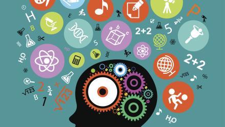 profile of a child with concepts they are thinking about displayed above their head